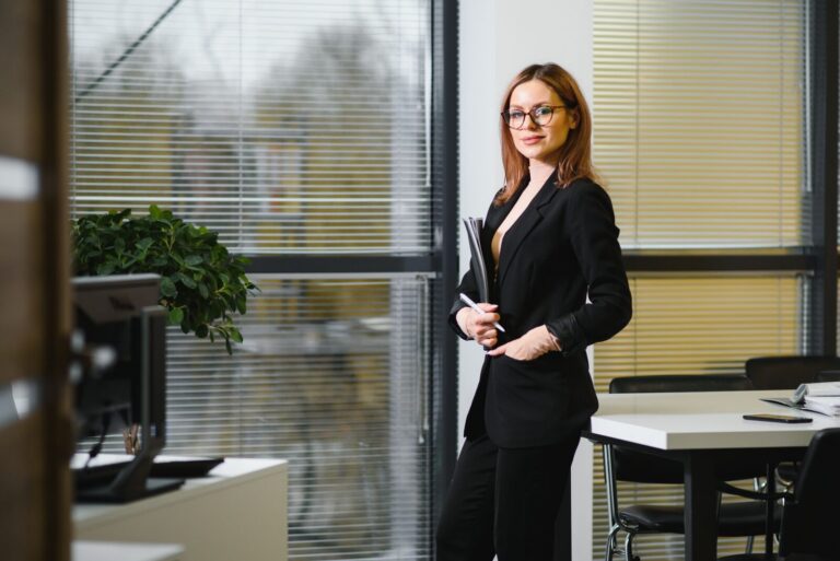 portrait of a cute young business woman smiling i 2025 03 14 14 01 58 utc